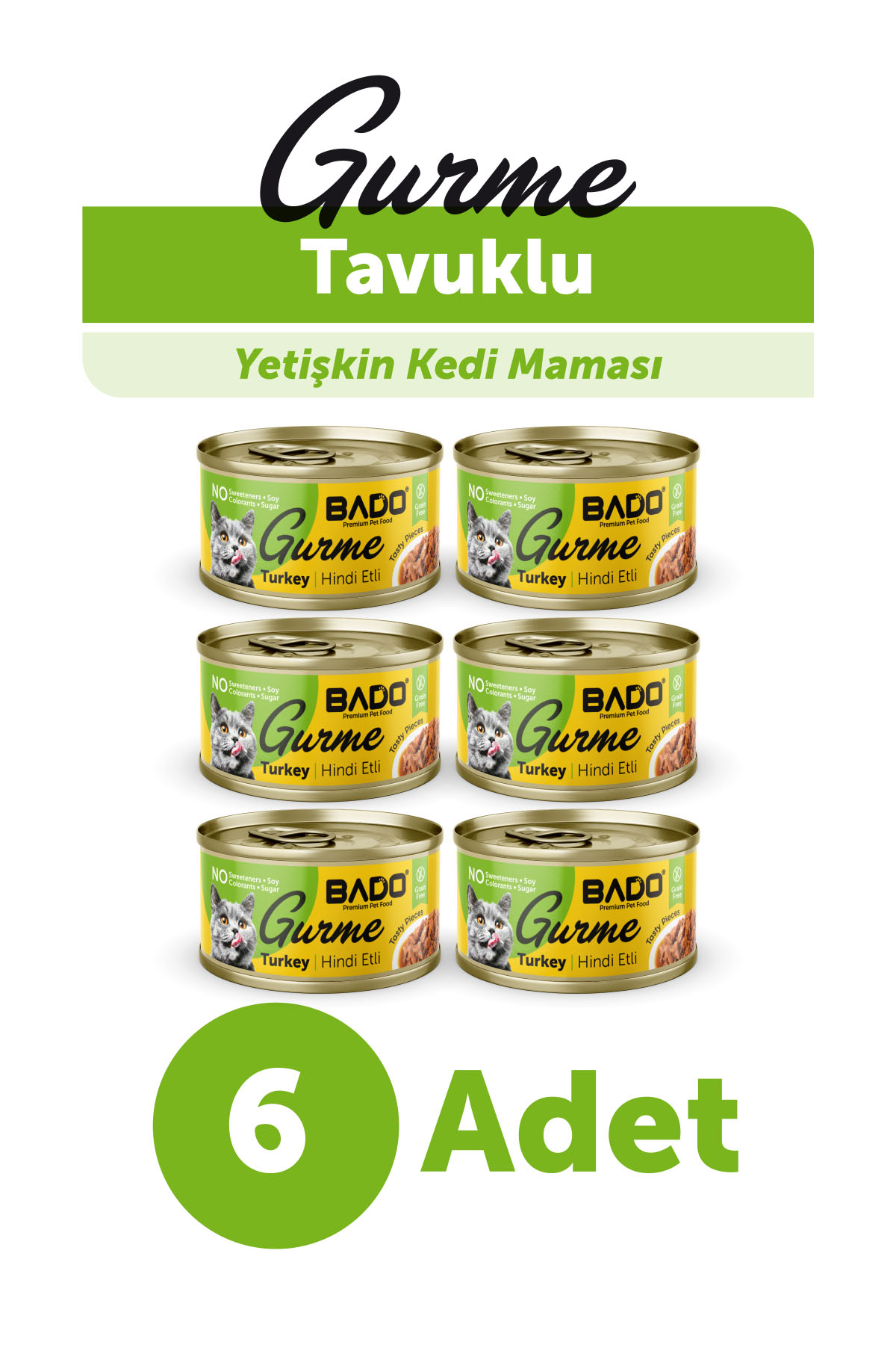 BADO GURME YAŞ YETİŞKİN KEDİ MAMASI HİNDİ ETLİ 85 GR 6 ADET - Görsel 1