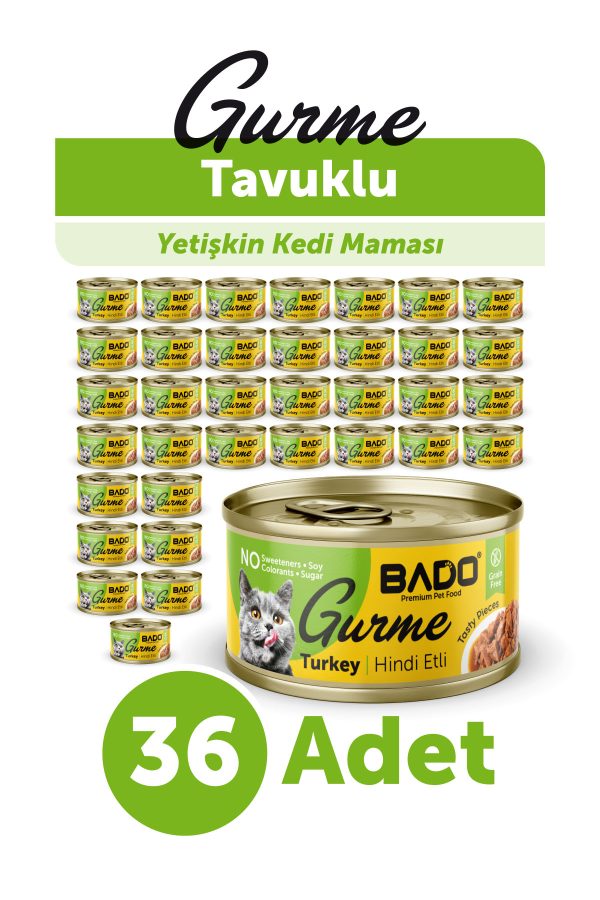 BADO GURME YAŞ YETİŞKİN KEDİ MAMASI HİNDİ ETLİ 85 GR 36 ADET