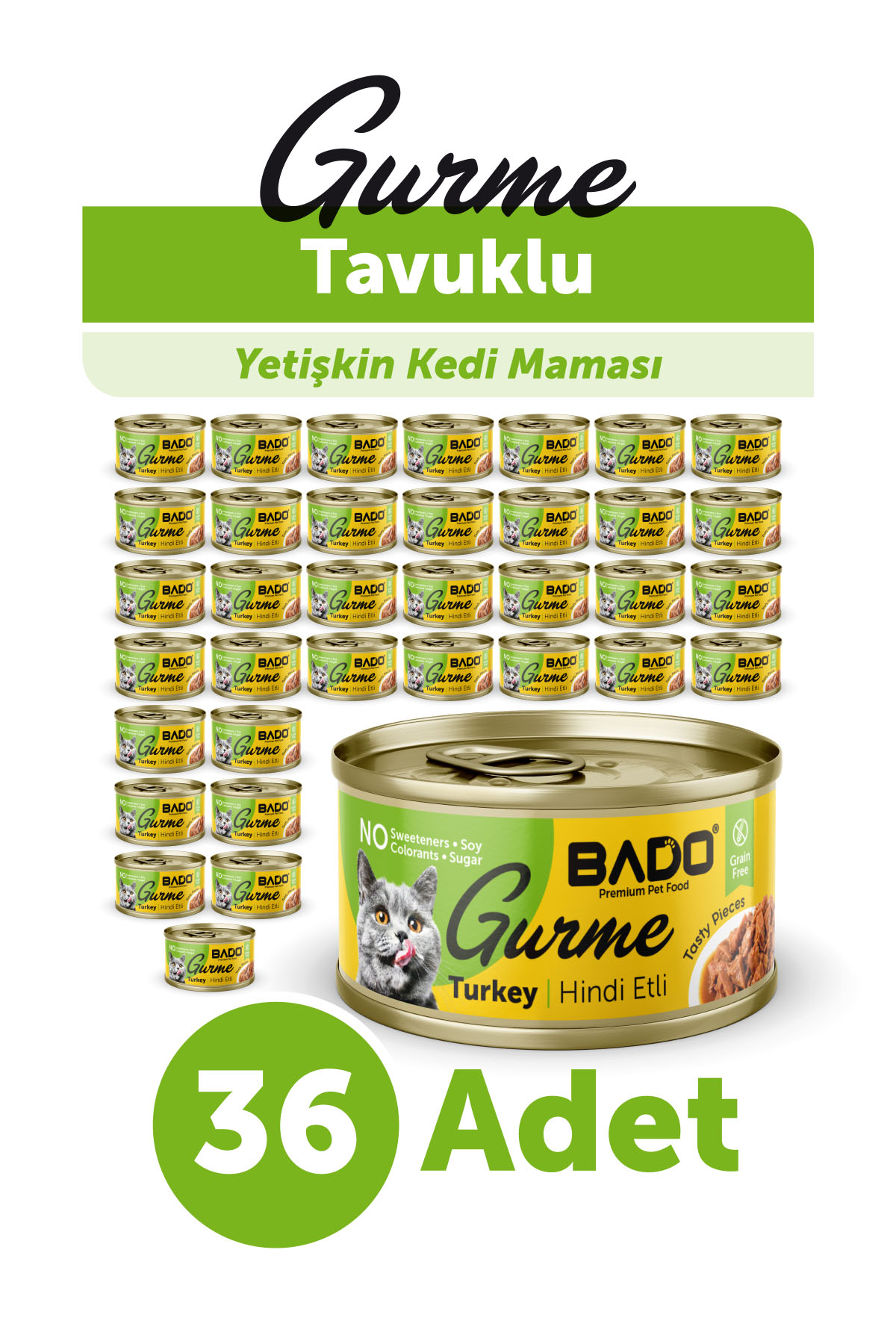 BADO GURME YAŞ YETİŞKİN KEDİ MAMASI HİNDİ ETLİ 85 GR 36 ADET - Görsel 1