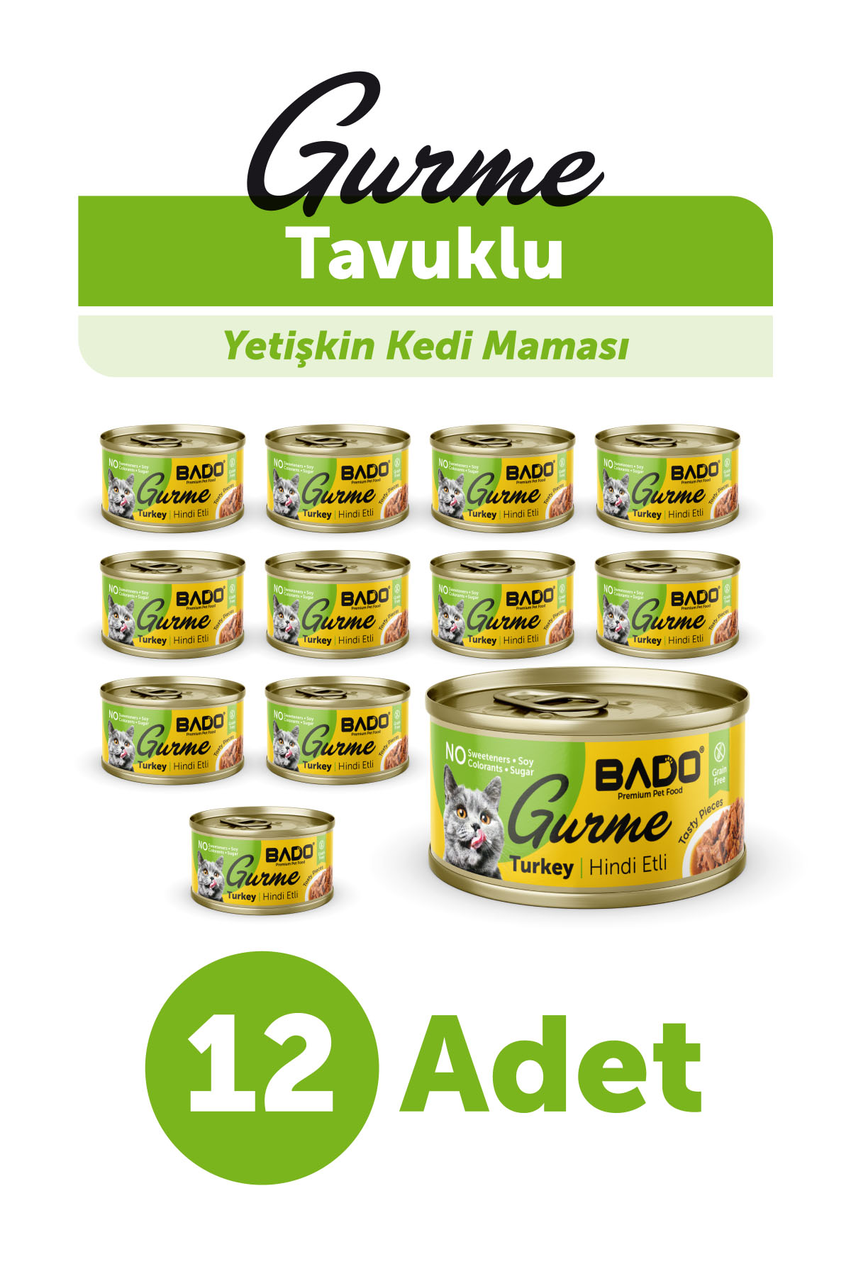 BADO GURME YAŞ YETİŞKİN KEDİ MAMASI HİNDİ ETLİ 85 GR 12 ADET - Görsel 1