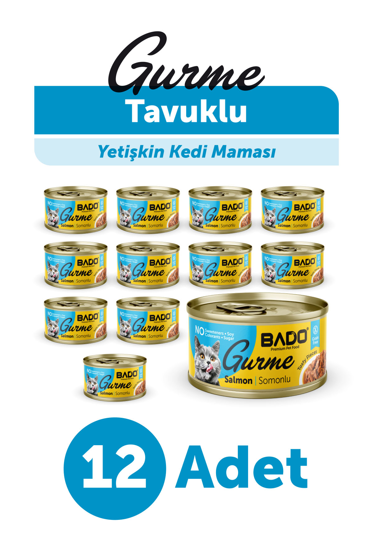 BADO GURME YAŞ YETİŞKİN KEDİ MAMASI SOMONLU 85 GR 12 ADET - Görsel 1