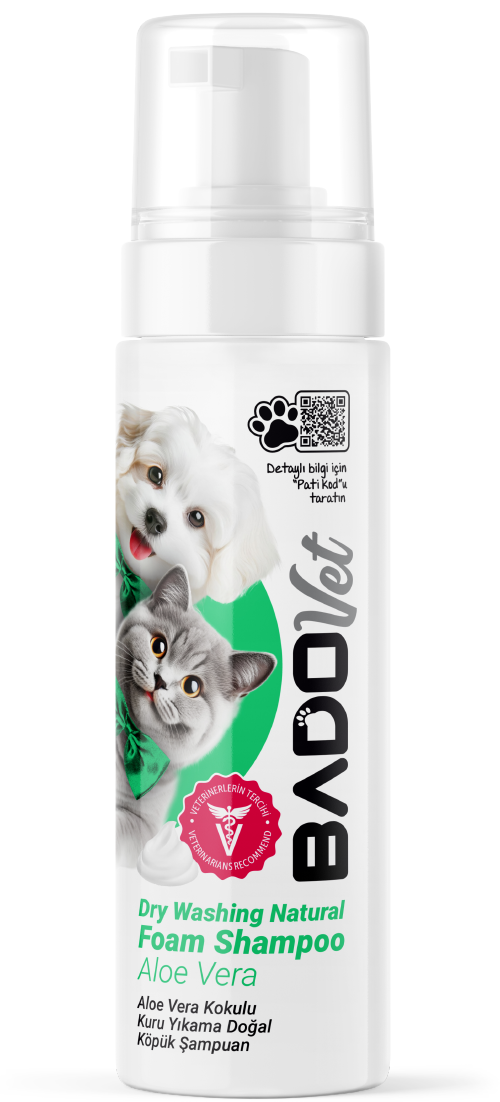 Bado Kediler ve Köpekler İçin Aloe Vera Kokulu Kuru Yıkama Doğal Köpük Şampuan 200 Ml