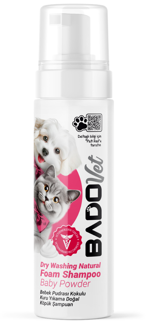 Bado Kediler ve Köpekler İçin Bebek Pudrası Kokulu Kuru Yıkama Doğal Köpük Şampuan 200 Ml