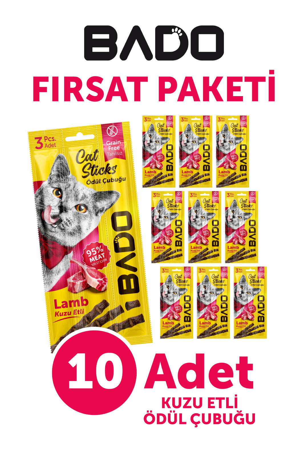 Bado Kedi Ödül Çubuğu Kuzu Etli 3x5gr 10Lu - Görsel 1
