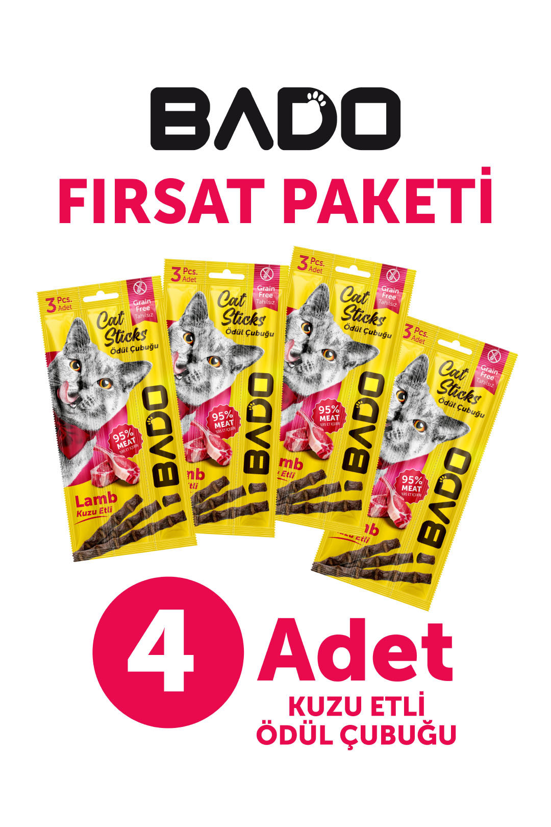 Bado Kedi Ödül Çubuğu Kuzu Etli 3x5gr 4Lü - Görsel 1