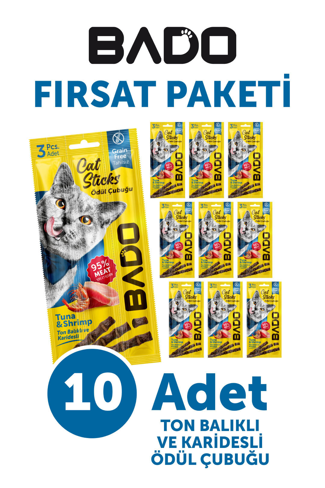 Bado Kedi Ödül Çubuğu Ton Balıklı ve Karidesli 3x5gr 10Lu - Görsel 1