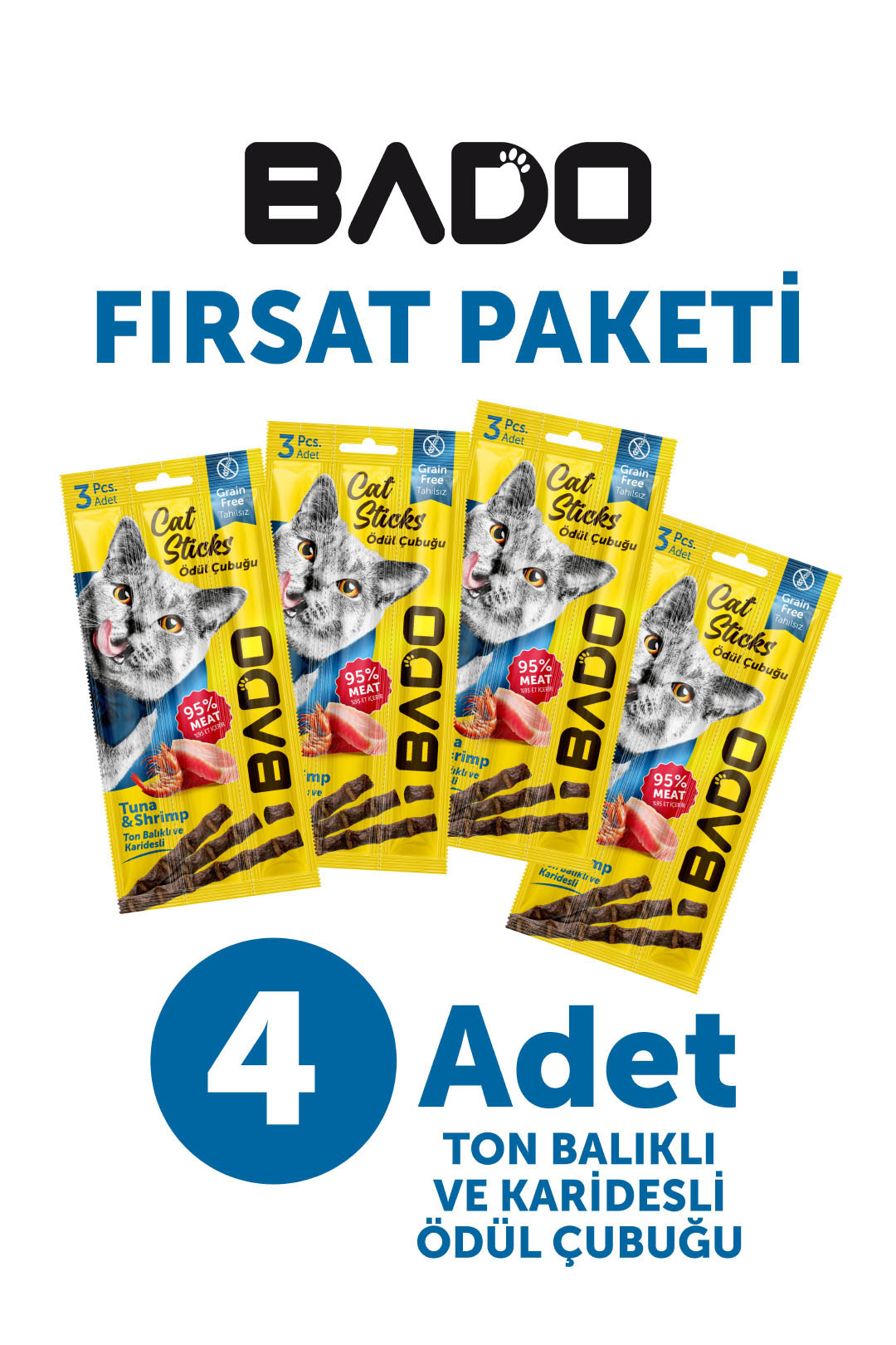 Bado Kedi Ödül Çubuğu Ton Balıklı ve Karidesli 3x5gr 4Lü - Görsel 1