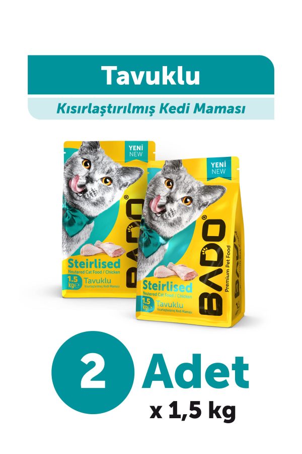 Bado Kısırlaştırılmış Yetişkin Kedi Maması Tavuk Etli 1,5 Kg 2'li