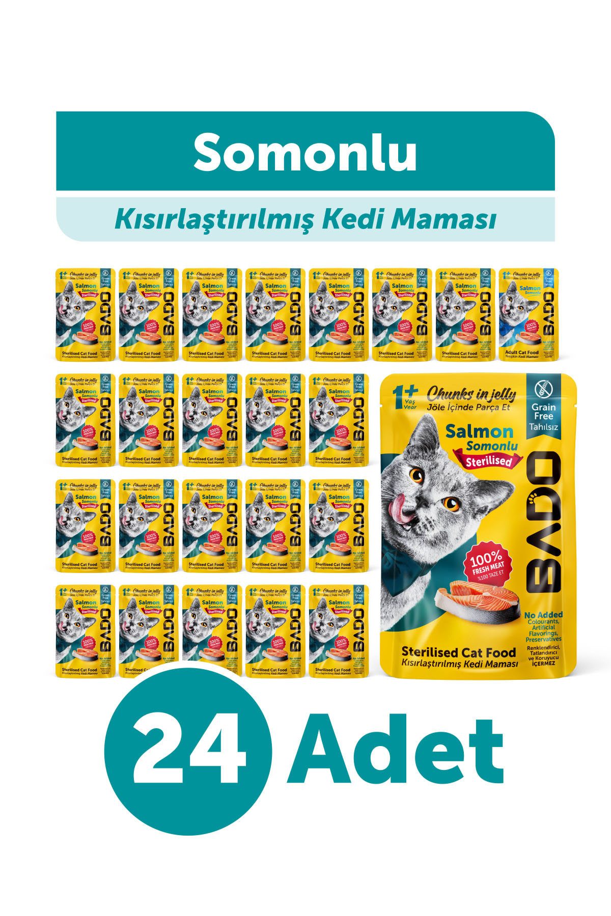Bado Kısırlaştırılmış Yetişkin Yaş Kedi Maması Somonlu 85Gr 24