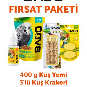 Bado Kuş Tanışma Paketi 4lü(Yem+Vitamin+Kraker+Gaga Taşı) - Görsel 1