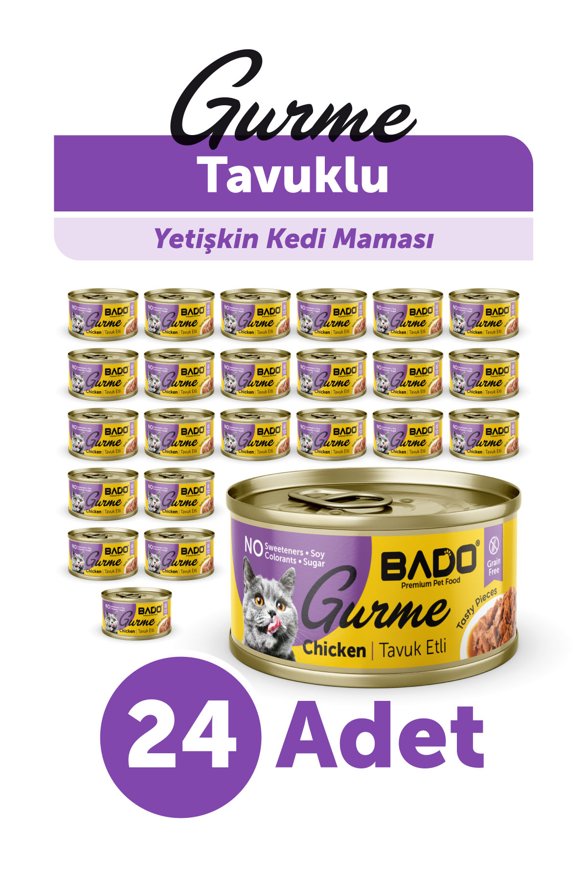 BADO GURME YAŞ YETİŞKİN KEDİ MAMASI TAVUKLU 85 GR 24 ADET - Görsel 1