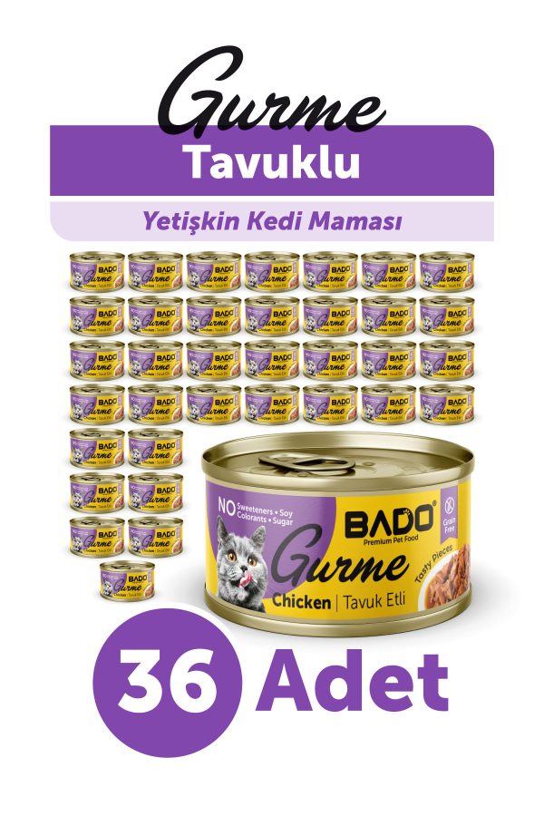 BADO GURME YAŞ YETİŞKİN KEDİ MAMASI TAVUKLU 85 GR 36 ADET