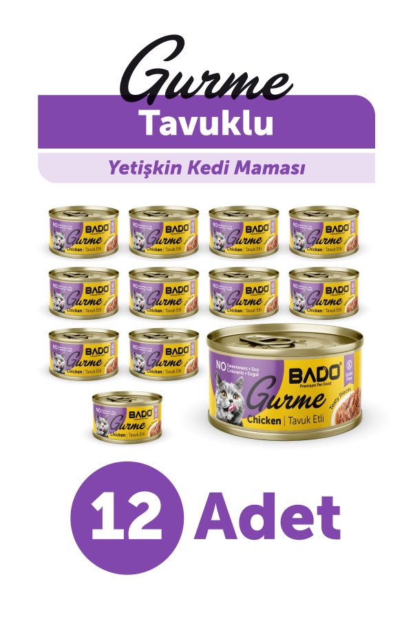 BADO GURME YAŞ YETİŞKİN KEDİ MAMASI TAVUKLU 85 GR 12 ADET
