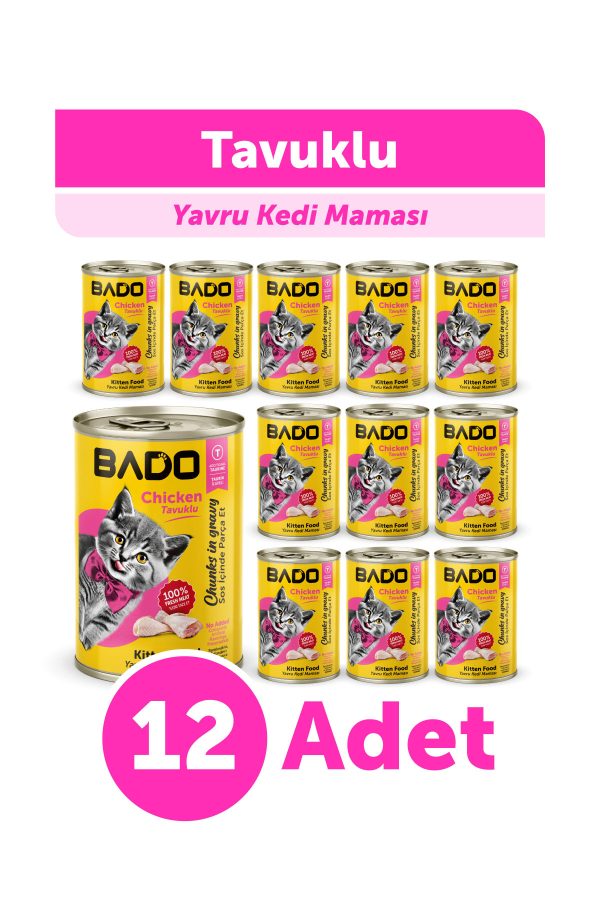 Bado Yavru Kedi Yaş Maması Tavuk Etli 400GR 12Li