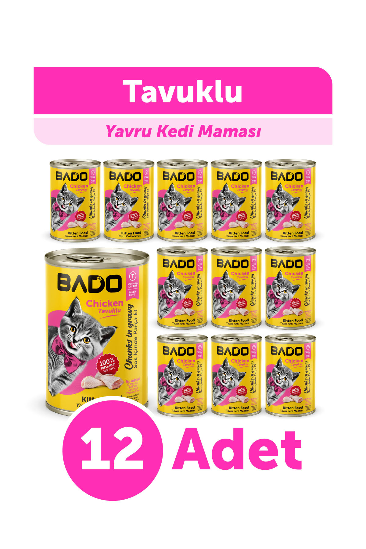 Bado Yavru Kedi Yaş Maması Tavuk Etli 400GR 12Li - Görsel 1