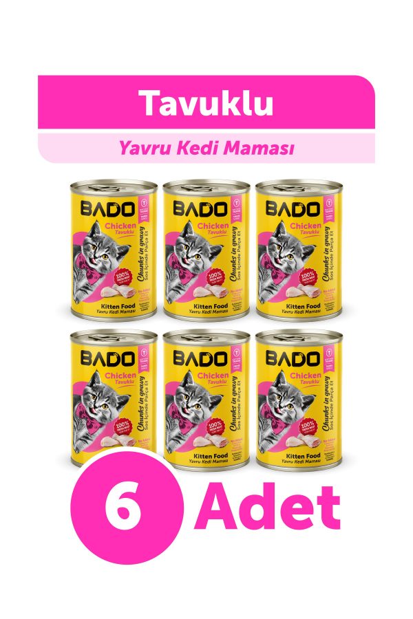 Bado Yavru Kedi Yaş Maması Tavuk Etli 400GR 6Lı