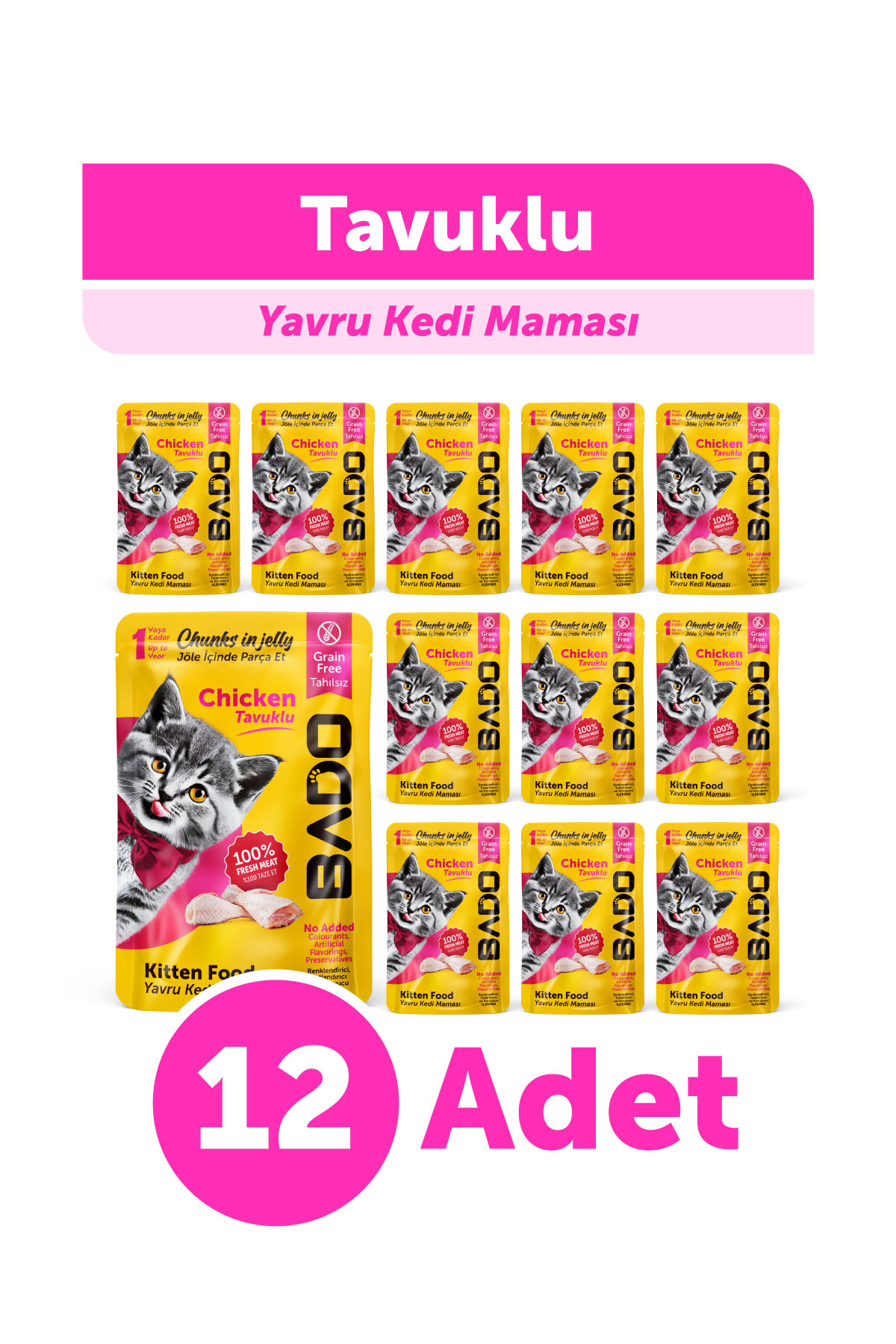 Bado Yavru Yaş Kedi Maması Tavuk Etli 85Gr 12