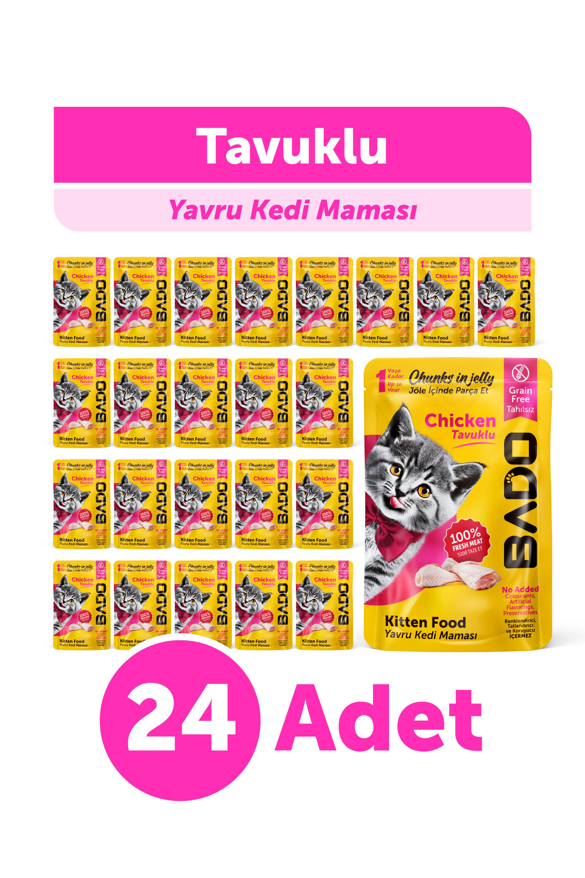 Bado Yavru Yaş Kedi Maması Tavuk Etli 85Gr 24