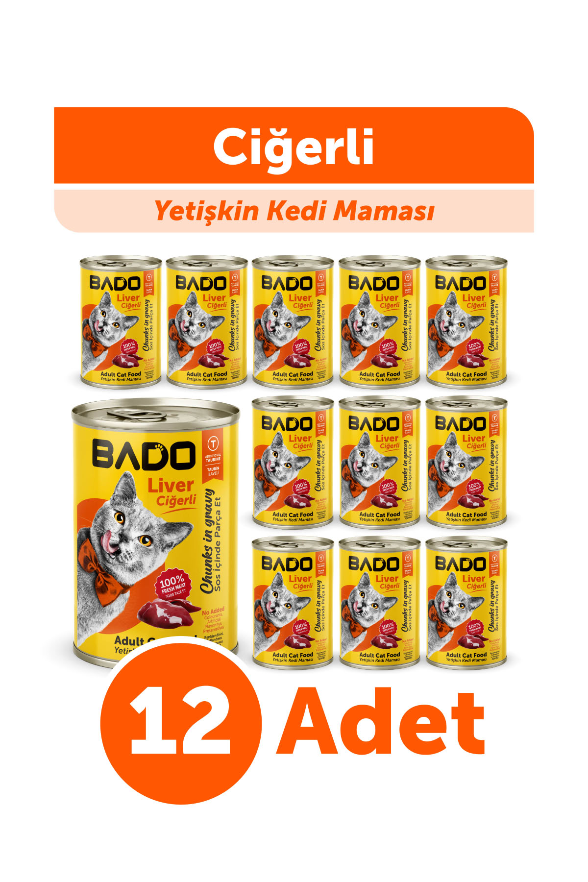 Bado Yetişkin Yaş Kedi Maması Ciğerli 400GR 12Li - Görsel 1