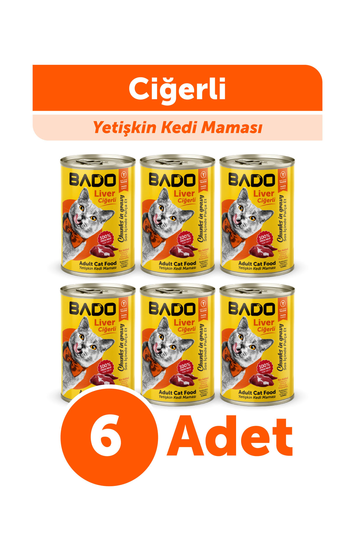 Bado Yetişkin Yaş Kedi Maması Ciğerli 400GR 6Lı - Görsel 1