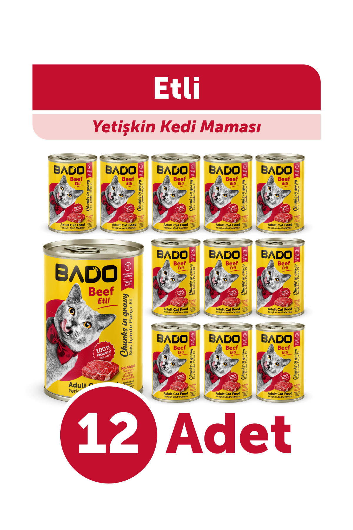 Bado Yetişkin Yaş Kedi Maması Etli Biftekli 400Gr 12