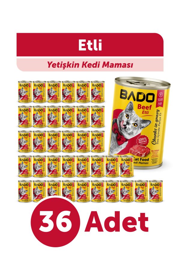 Bado Yetişkin Yaş Kedi Maması Etli Biftekli 400Gr 36'lı