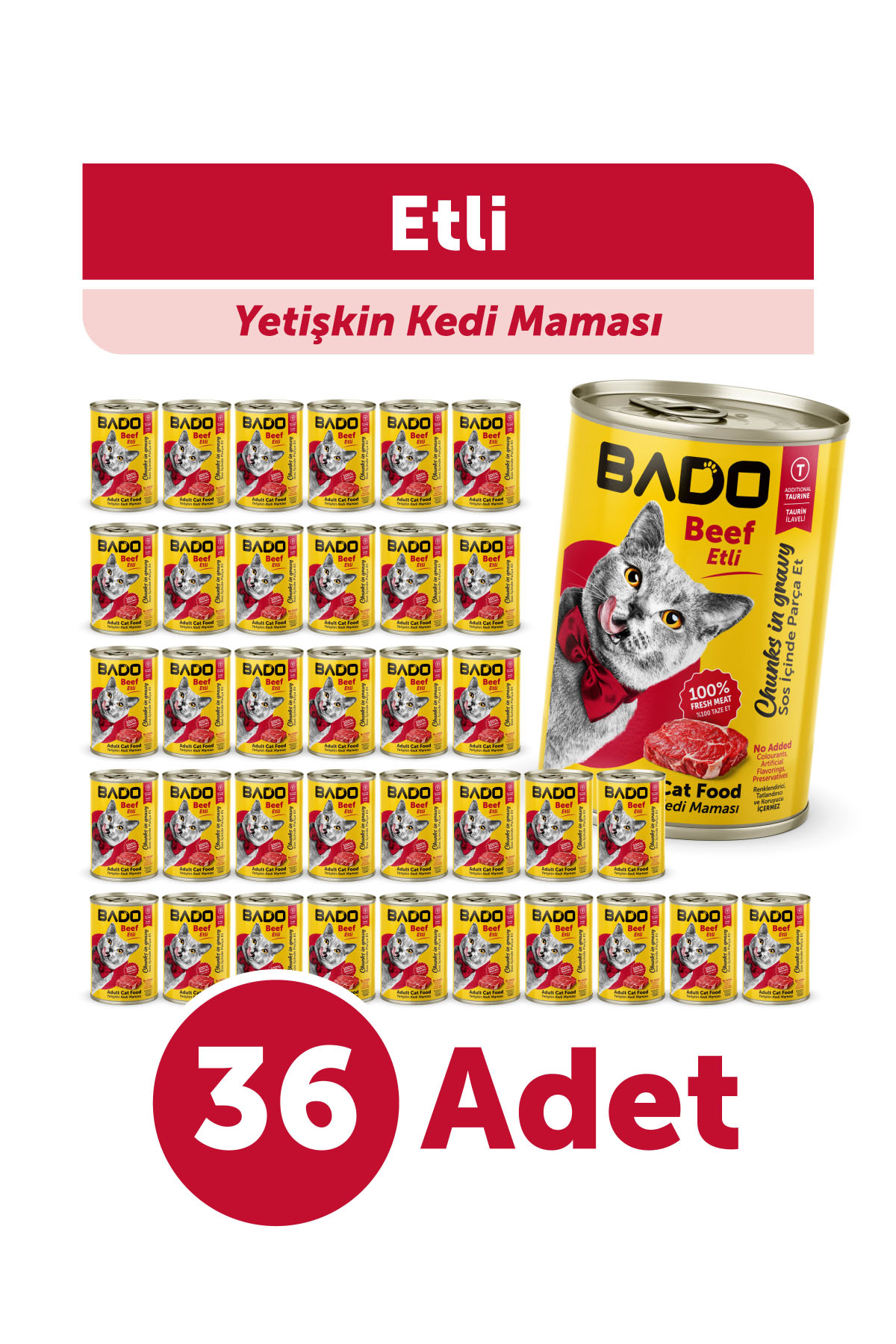 Bado Yetişkin Yaş Kedi Maması Etli Biftekli 400Gr 36