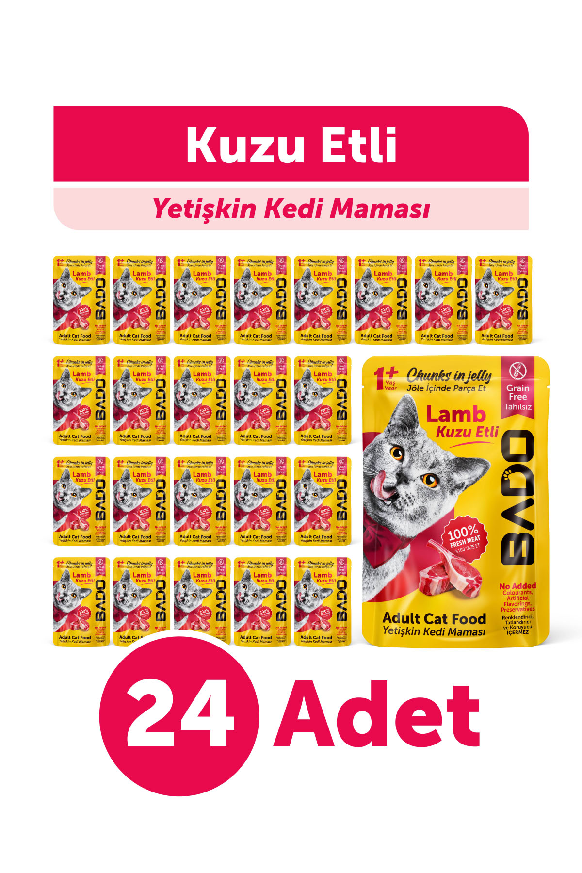 Bado Yetişkin Yaş Kedi Maması Kuzu Etli 85Gr 24