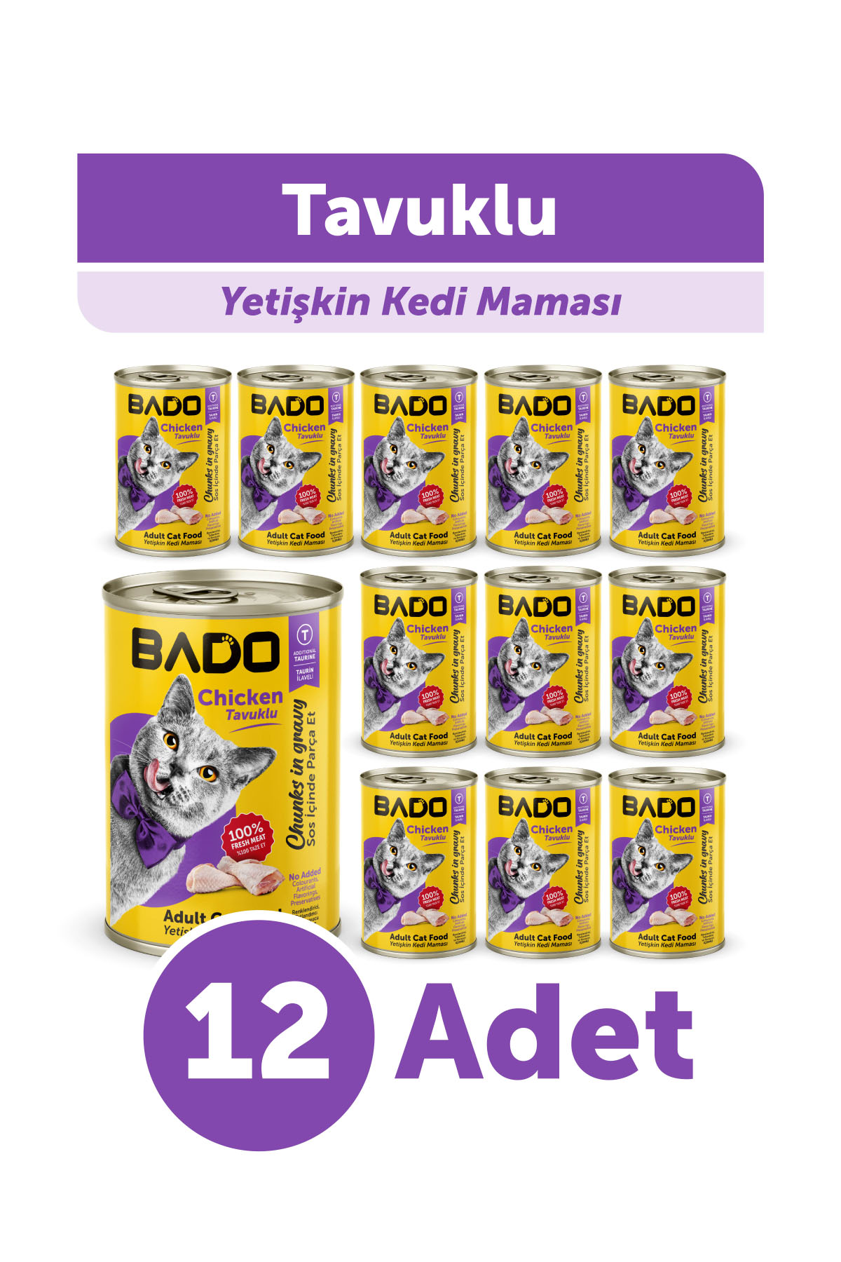 Bado Yetişkin Yaş Kedi Maması Tavuk Etli 400Gr 12