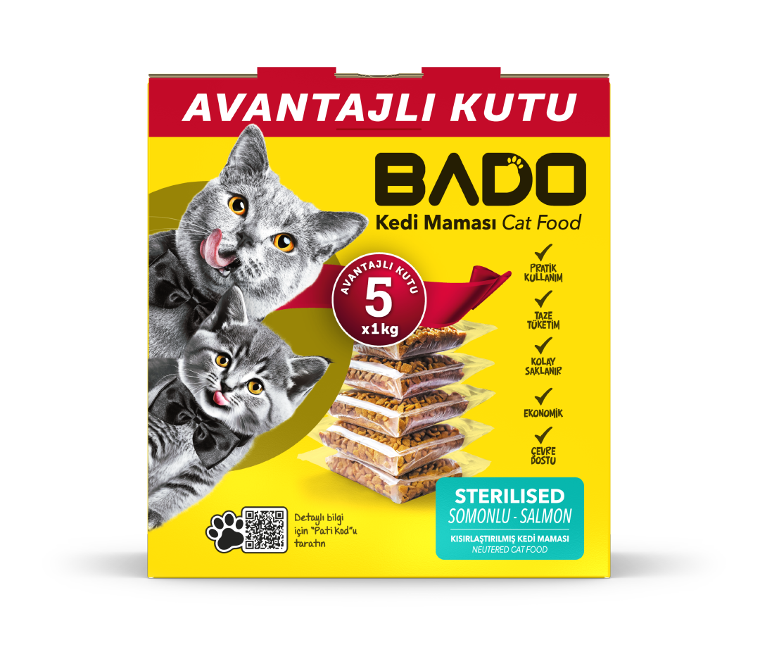 Bado Kısırlaştırılmış Yetişkin Kedi Maması Somonlu 5x1kg - Görsel 1