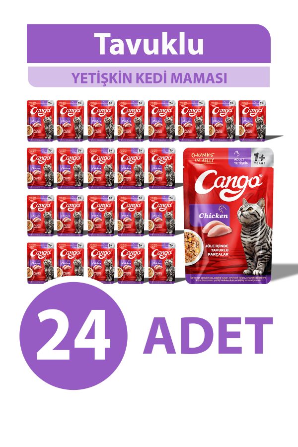 Cango Yaş Yetişkin Kedi Maması Tavuk Etli 80 GR 24 Adet