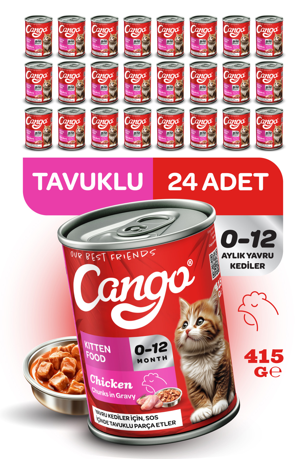 Cango Yavru Yaş Kedi Maması Tavuklu 415Gr 24Lü - Görsel 1