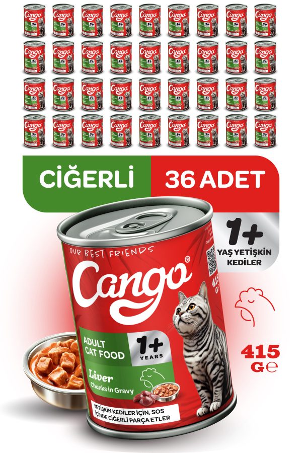 Cango Yetişkin Yaş Kedi Maması Ciğerli 415Gr 36Lı