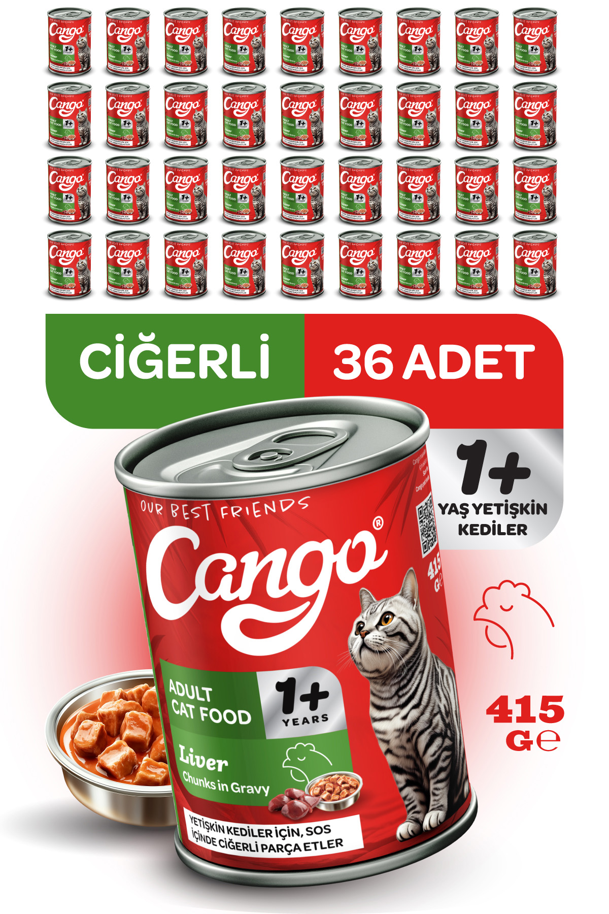 Cango Yetişkin Yaş Kedi Maması Ciğerli 415Gr 36Lı - Görsel 1