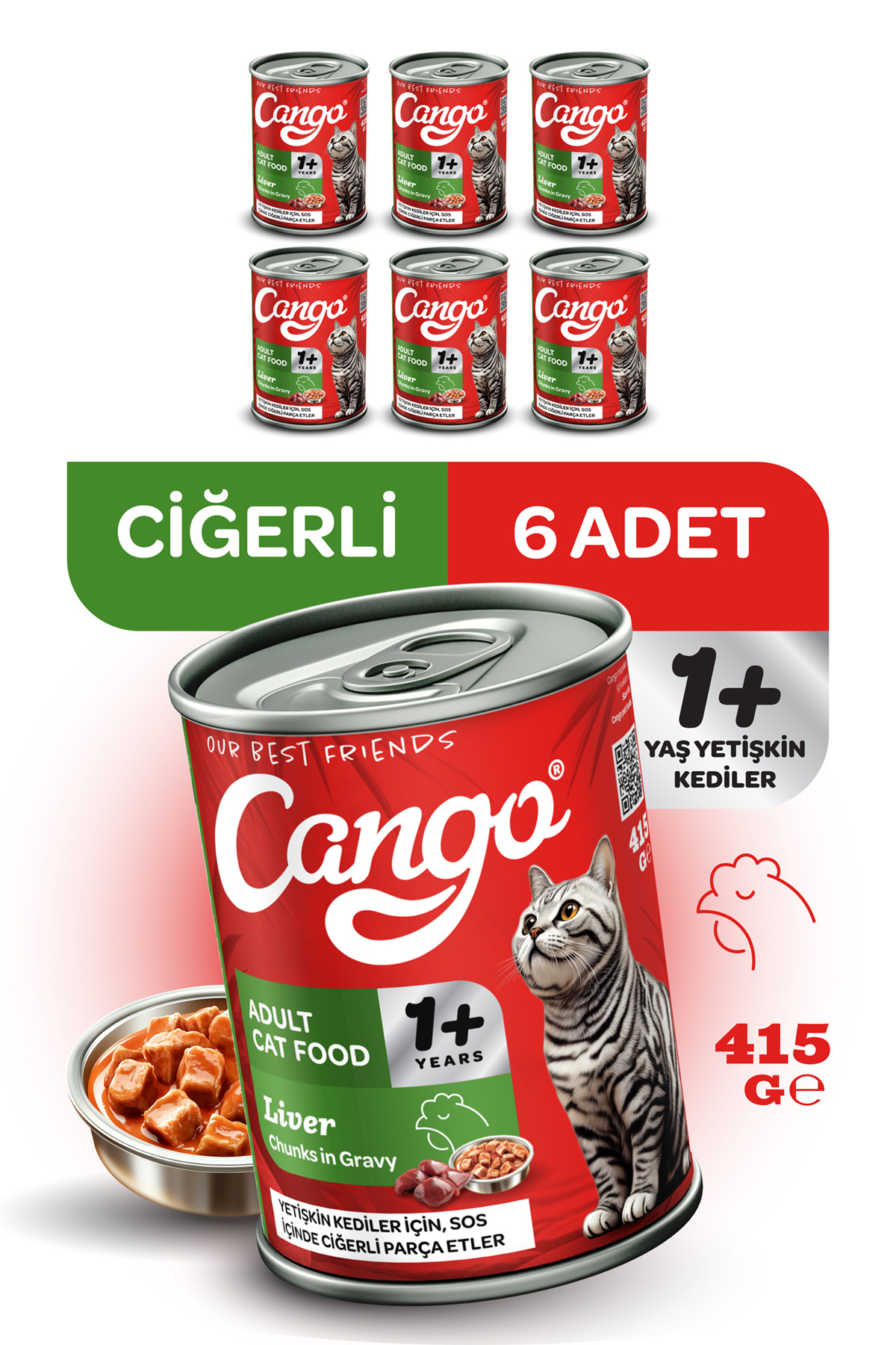 Cango Yetişkin Yaş Kedi Maması Ciğerli 415Gr 6Lı - Görsel 1