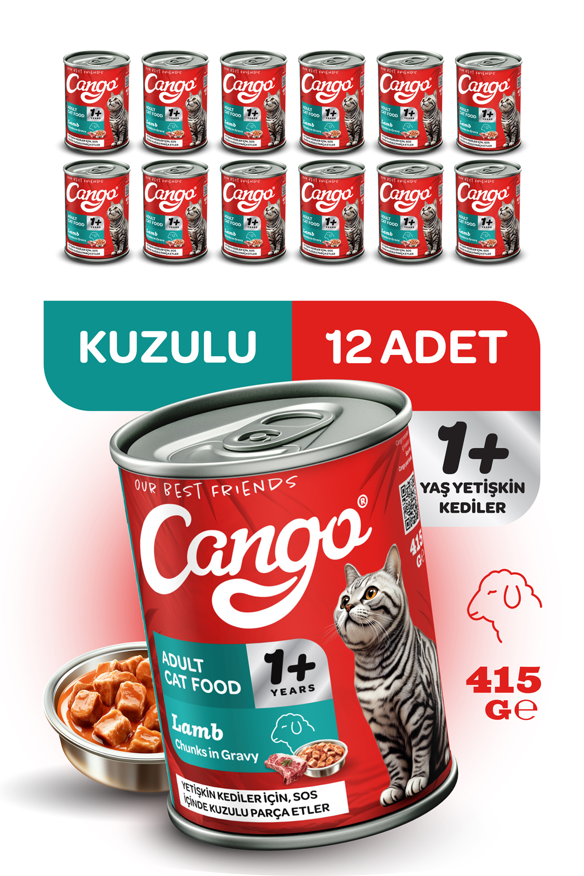 Cango Yetişkin Yaş Kedi Maması Kuzu Etli 415Gr 12Li - Görsel 1