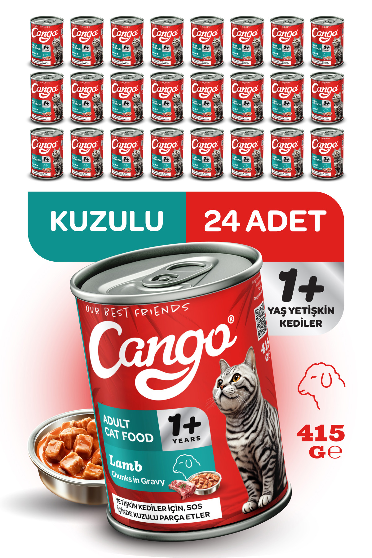 Cango Yetişkin Yaş Kedi Maması Kuzu Etli 415Gr 24Lü - Görsel 1