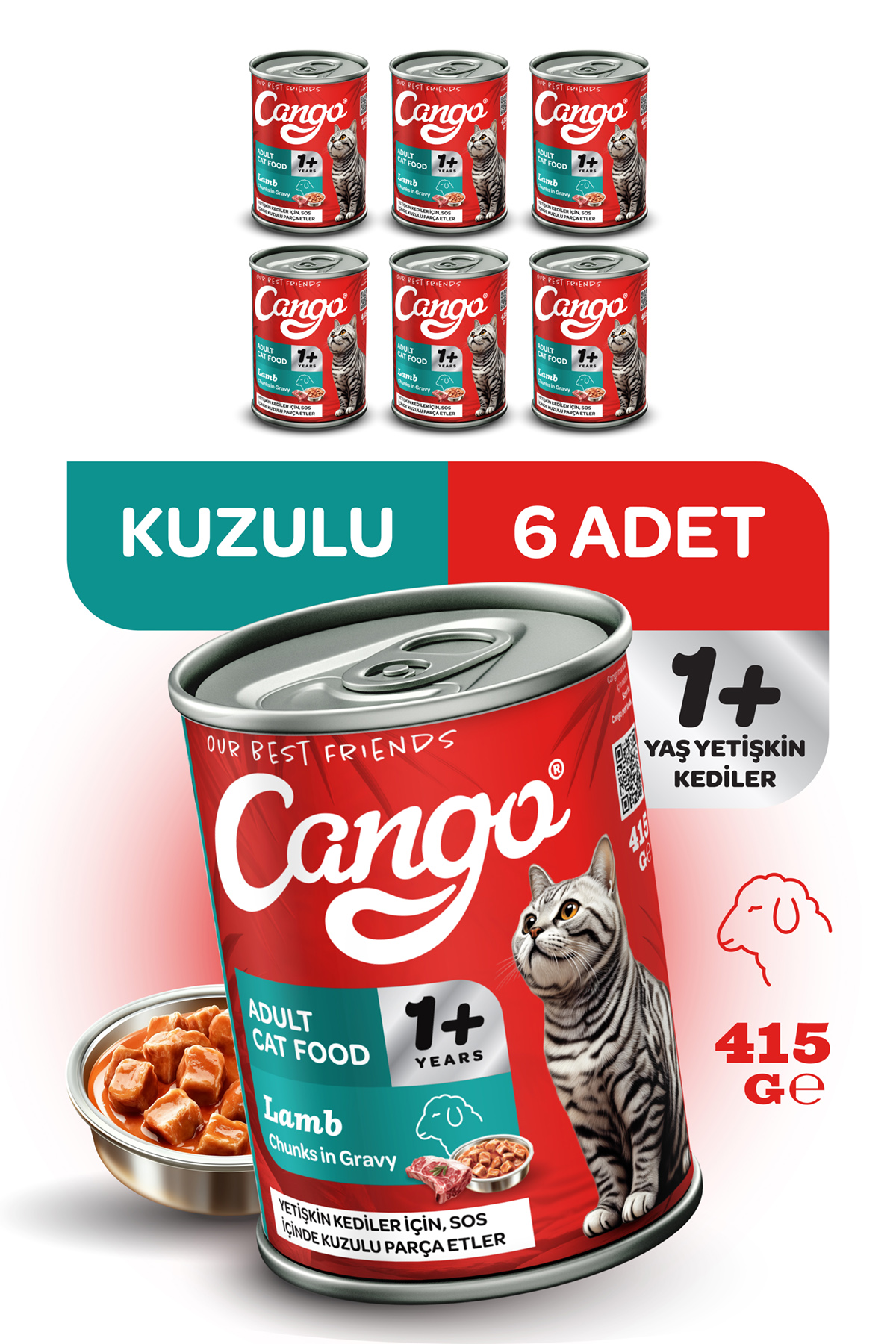 Cango Yetişkin Yaş Kedi Maması Kuzu Etli 415Gr 6Lı - Görsel 1