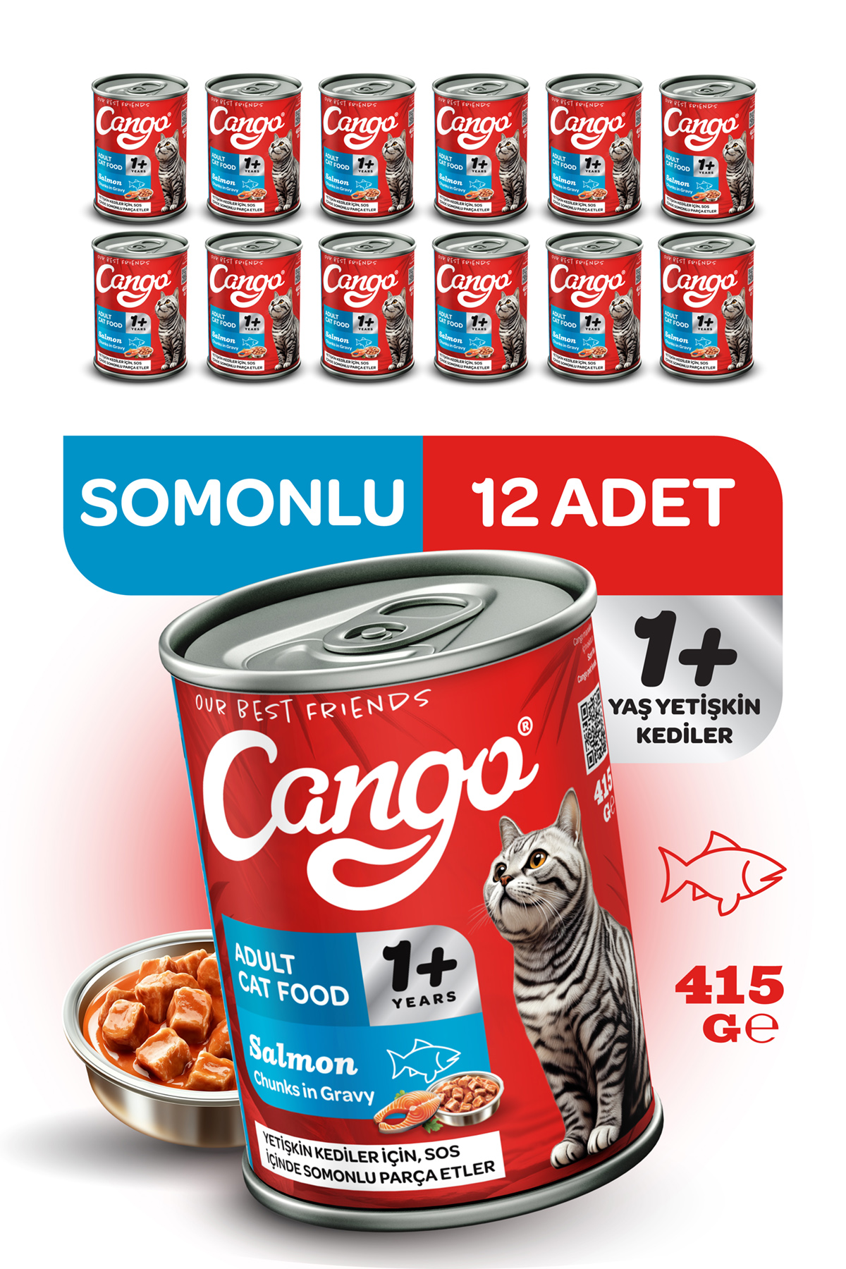 Cango Yetişkin Yaş Kedi Maması Somonlu 415Gr 12Li - Görsel 1