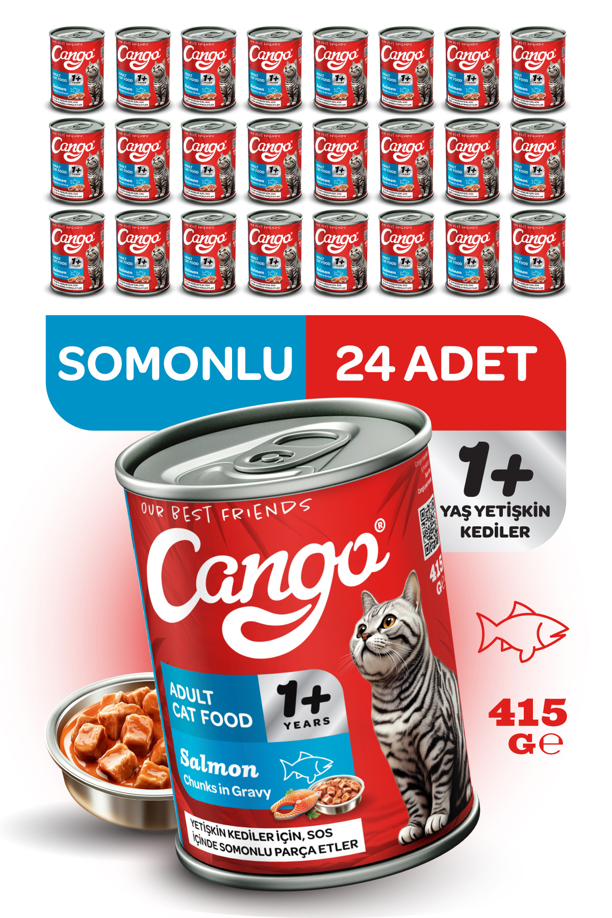 Cango Yetişkin Yaş Kedi Maması Somonlu 415Gr 24Lü - Görsel 1