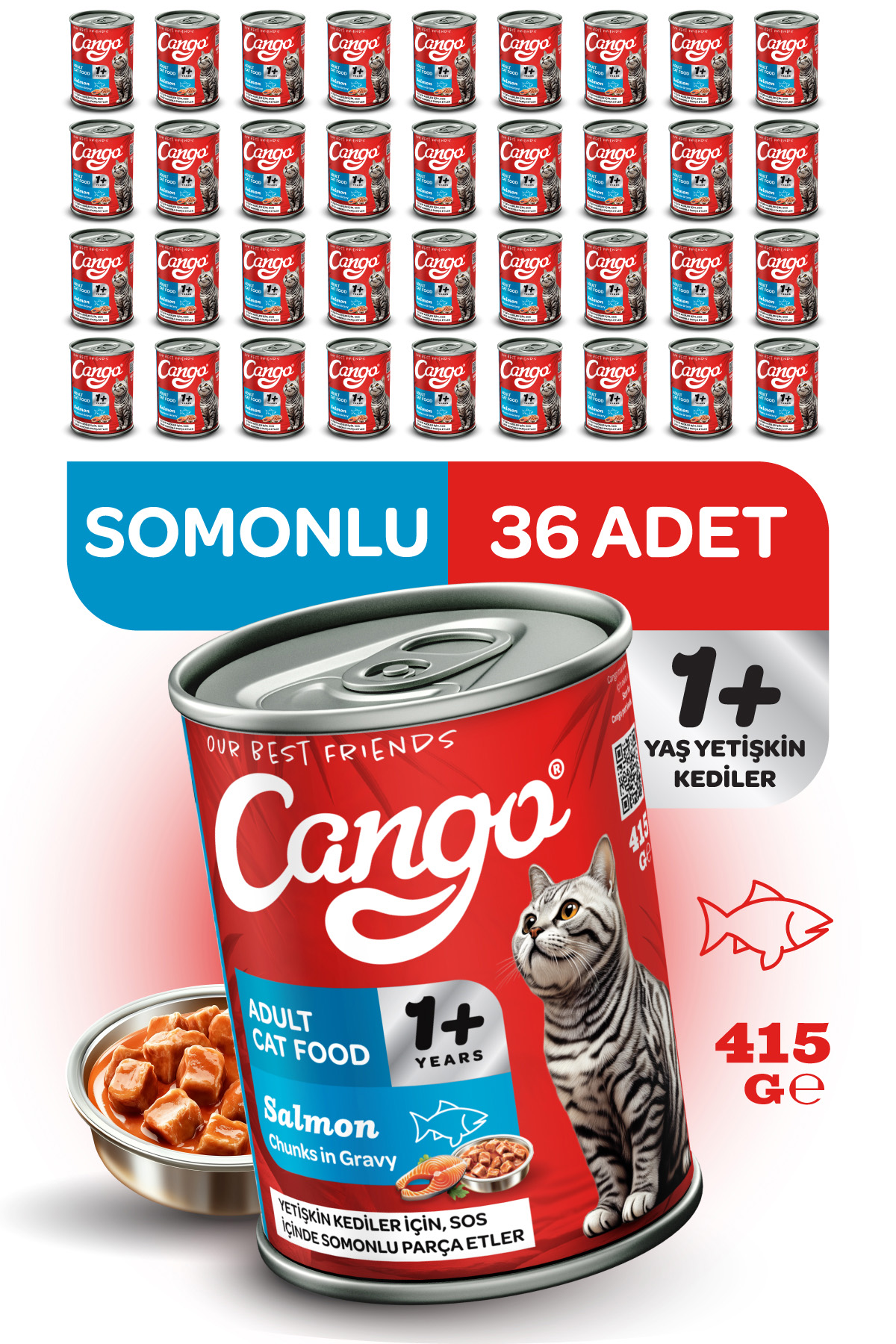 Cango Yetişkin Yaş Kedi Maması Somonlu 415Gr 36Lı - Görsel 1