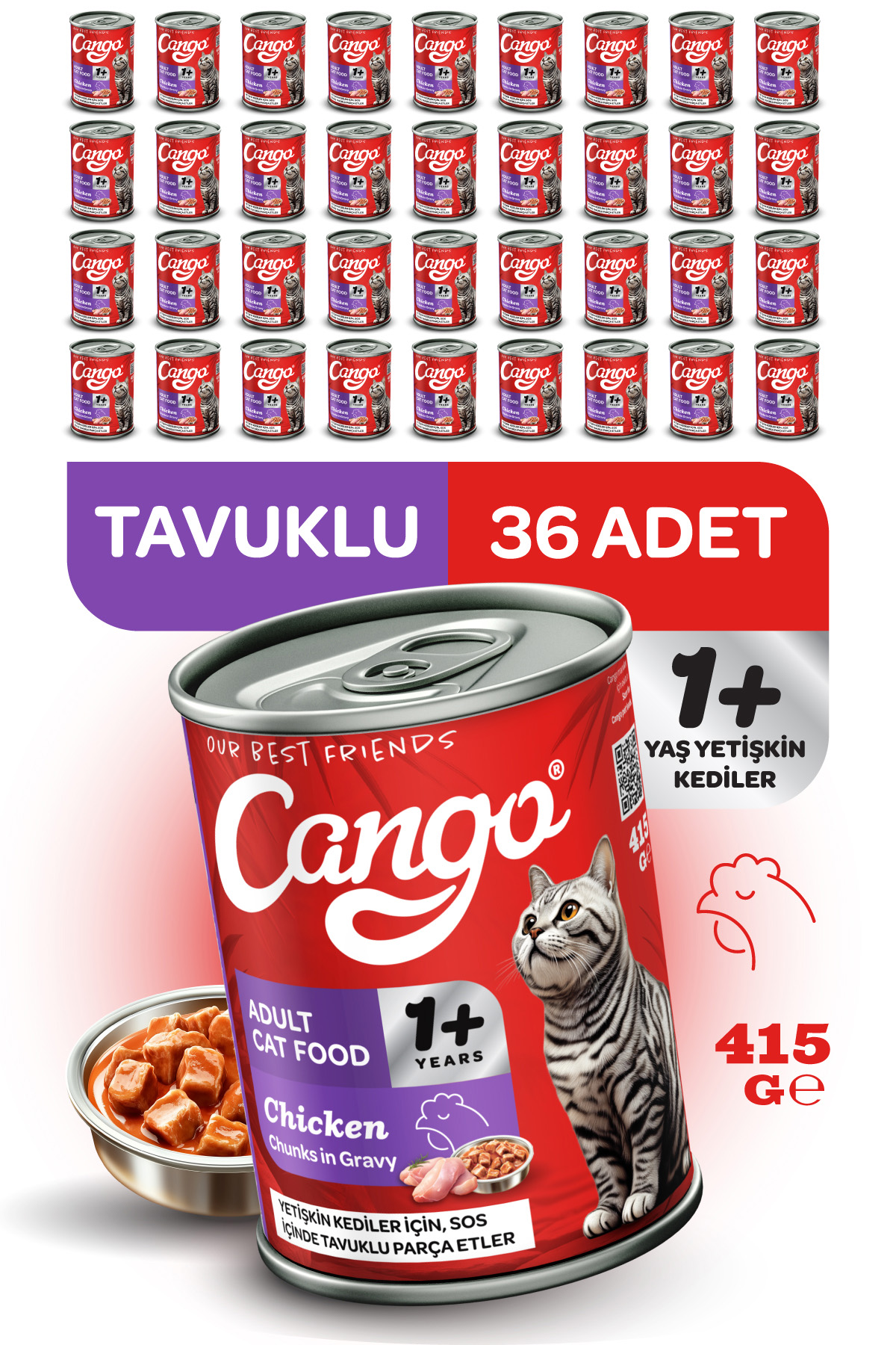 Cango Yetişkin Yaş Kedi Maması Tavuklu 415Gr 36Lı - Görsel 1