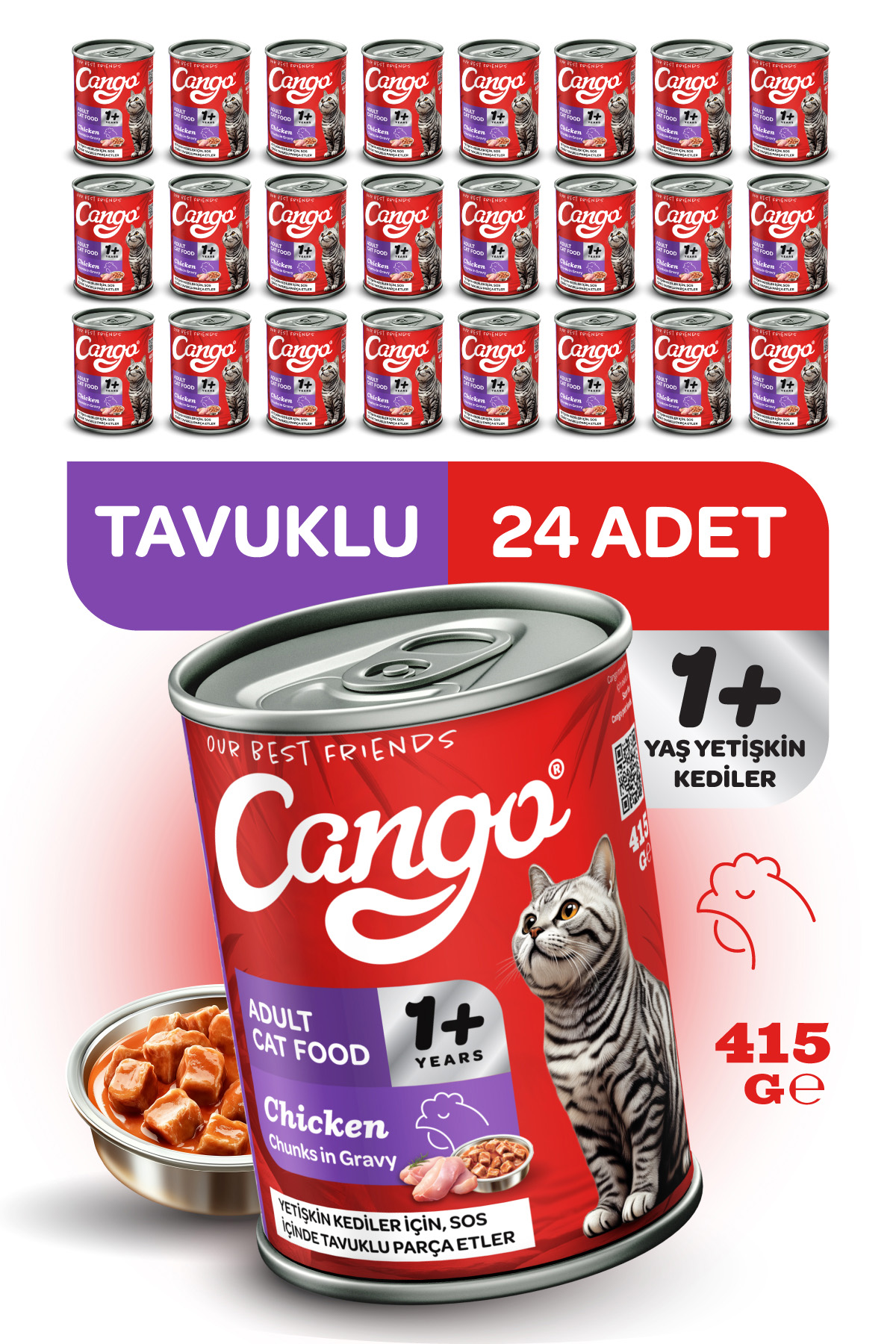 Cango Yetişkin Yaş Kedi Maması Tavuklu 415Gr 24Lü - Görsel 1