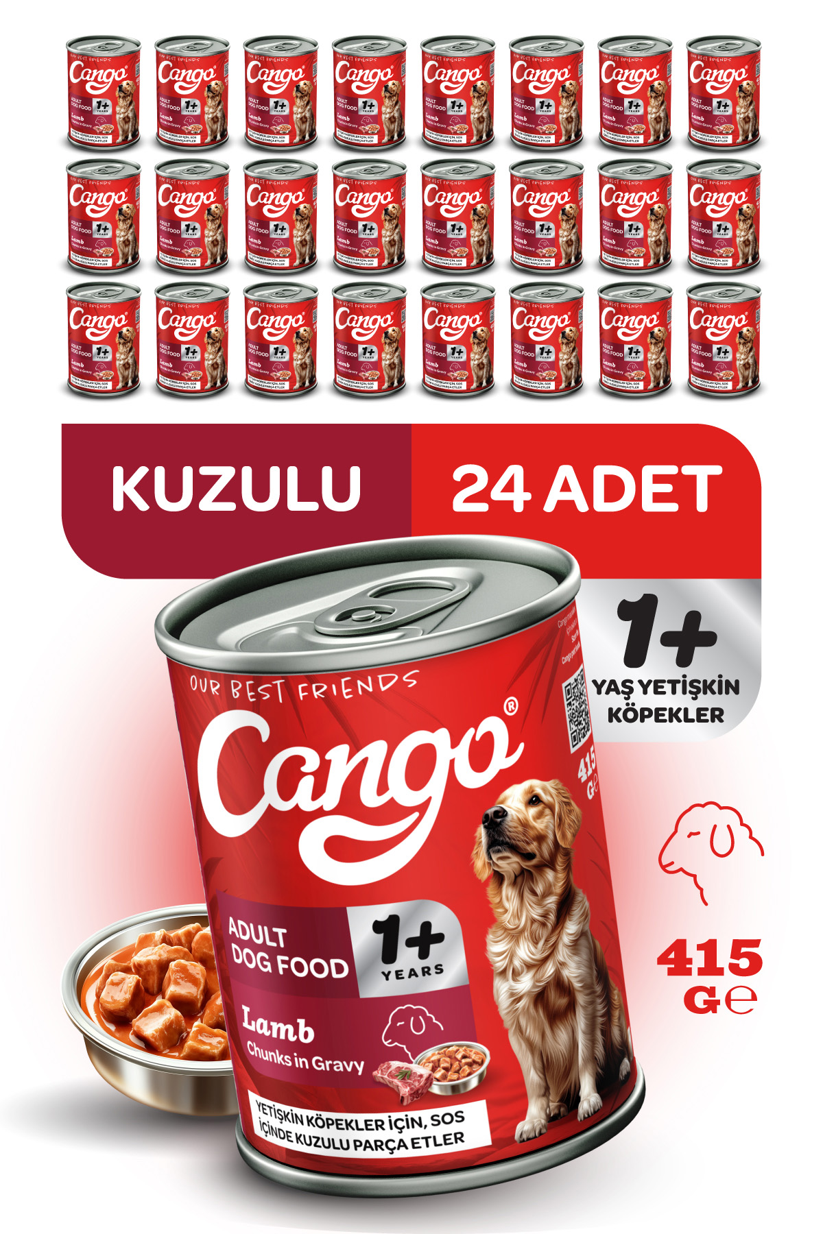 Cango Yetişkin Yaş Köpek Maması Kuzu Etli 415Gr 24Lü - Görsel 1