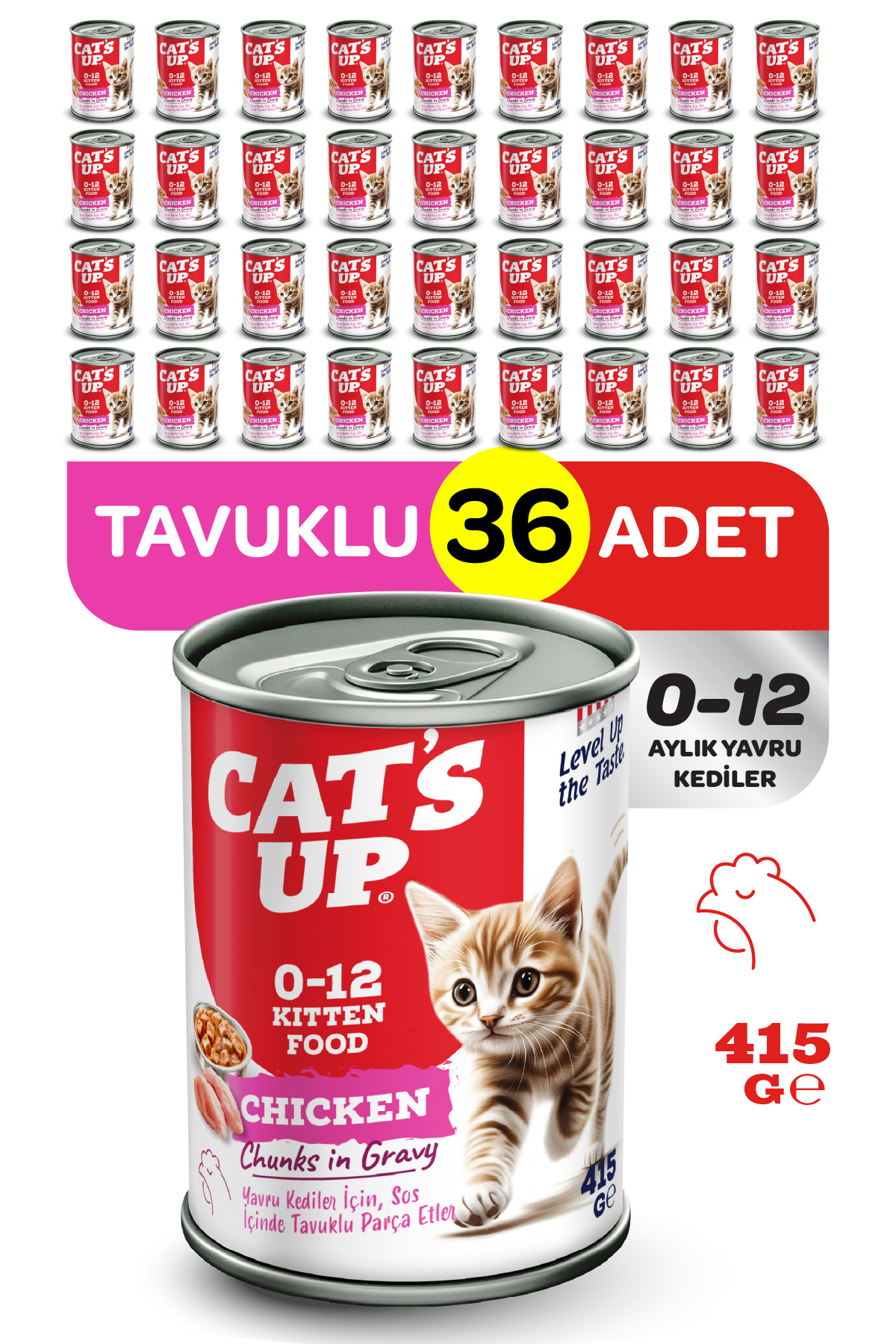 Cats Up Yaş Yavru Kedi Maması Tavuklu 415gr 36Lı - Görsel 1