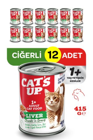 Cats Up Yaş Yetişkin Kedi Maması Ciğerli 415gr 12Li - Görsel 1