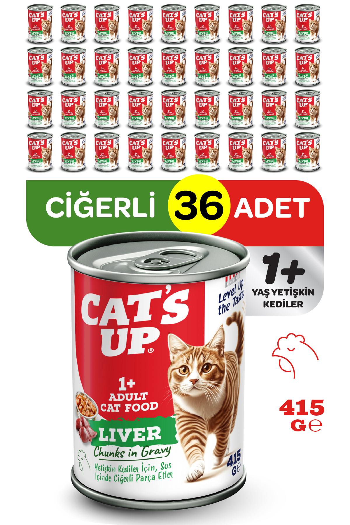 Cats Up Yaş Yetişkin Kedi Maması Ciğerli 415gr 36Lı - Görsel 1