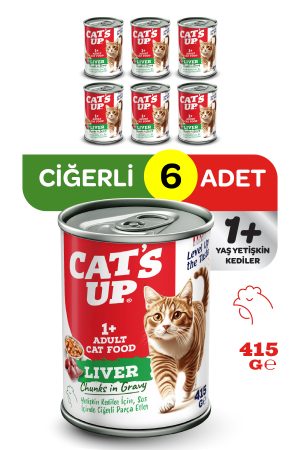 Cats Up Yaş Yetişkin Kedi Maması Ciğerli 415gr 6Lı - Görsel 1
