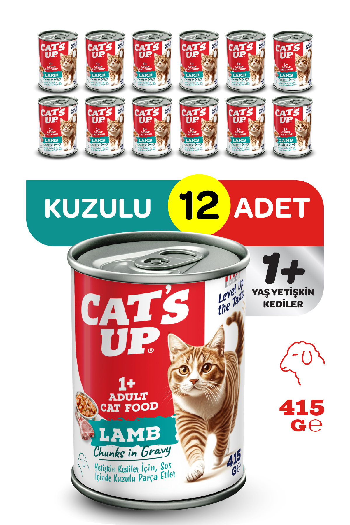 Cats Up Yaş Yetişkin Kedi Maması Kuzu Etli 415gr 12Li - Görsel 1