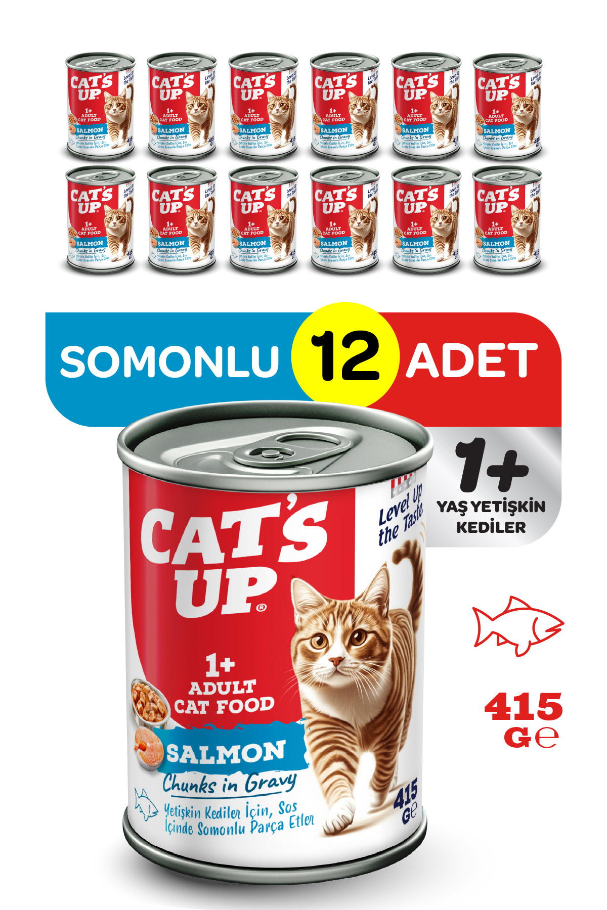 Cats Up Yaş Yetişkin Kedi Maması Somonlu 415gr 12Li - Görsel 1